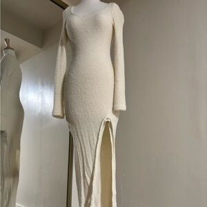 Chic Cream Long Sleeve Knit Dress